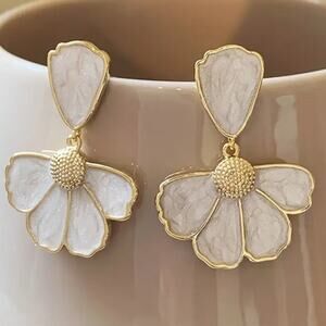 Enamel and Gold Flower Earrings